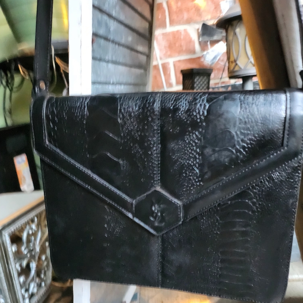 VINTAGE  LEATHER ALLIGATOR LOOK HANDBAG BY YSL